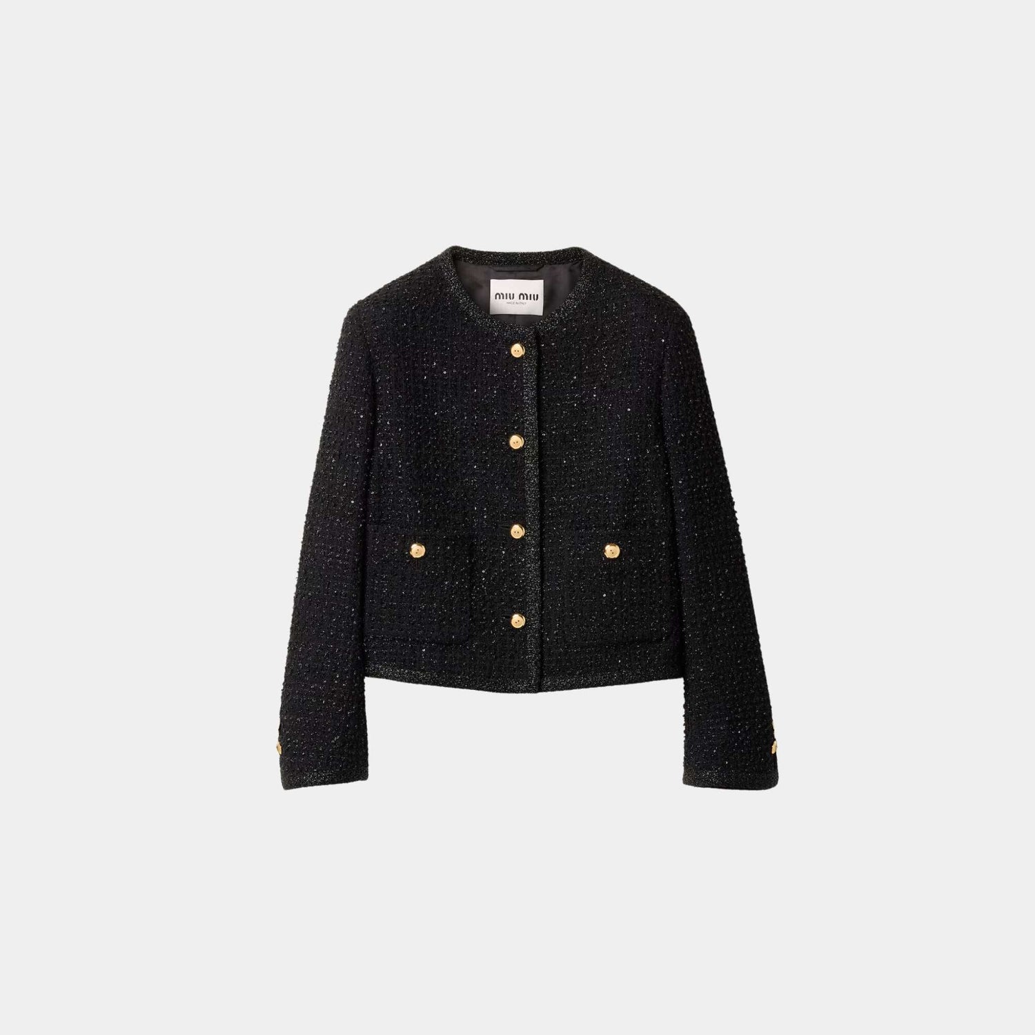 Single Breasted Lame Boucle Jacket Black
