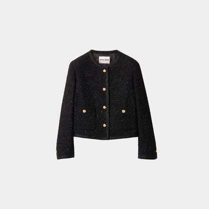 Single Breasted Lame Boucle Jacket Black