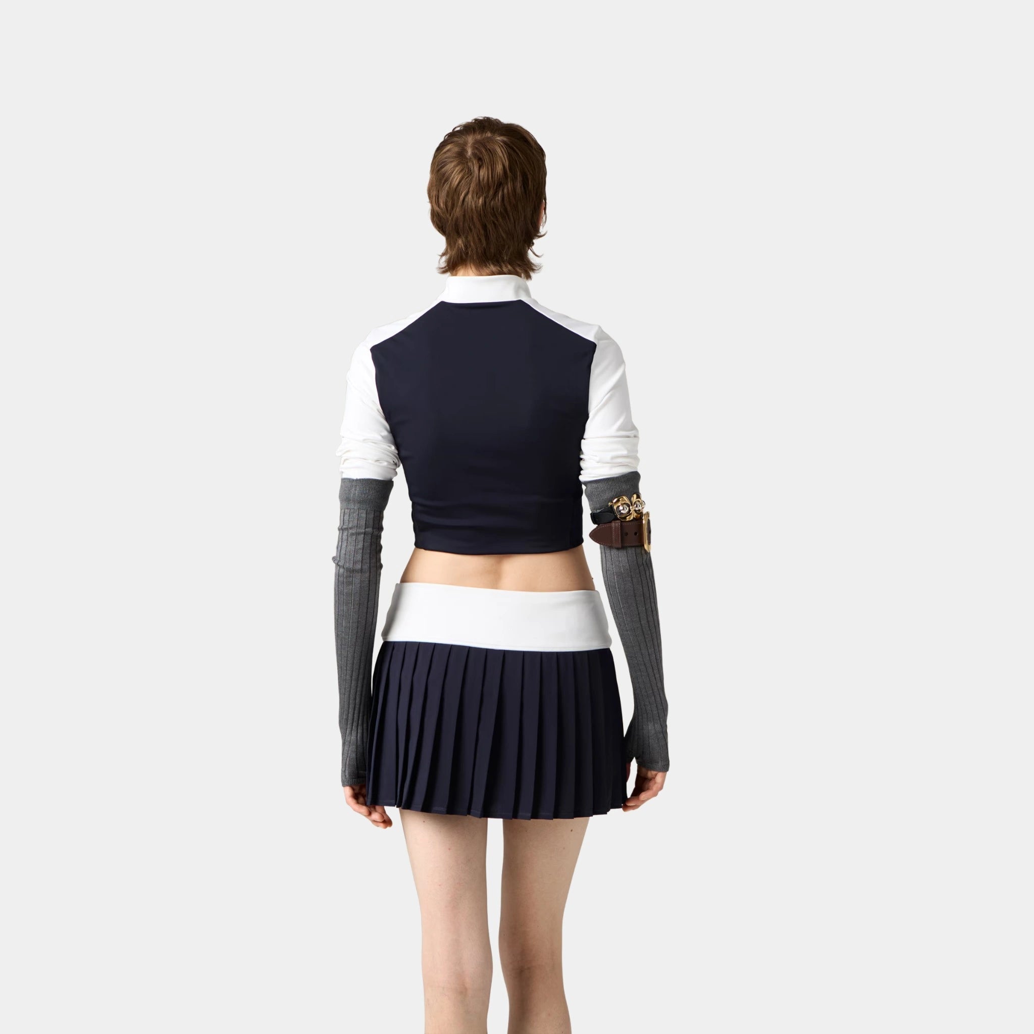 Stretch Technical Jersey Pleated Miniskirt