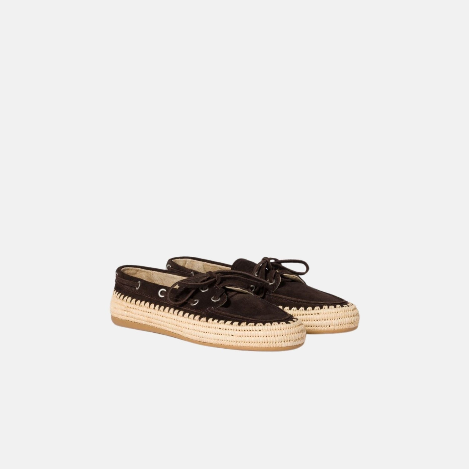 Suede and Raffia Boat Shoes