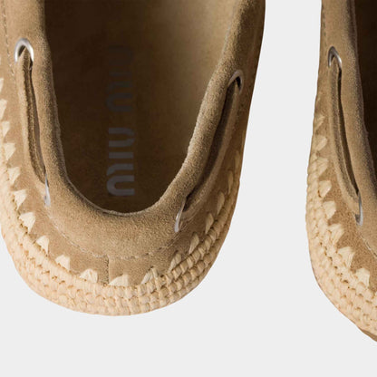 Suede and Raffia Boat Shoes