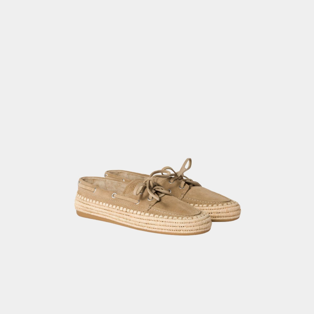 Suede and Raffia Boat Shoes