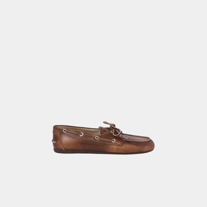 Unlined Bleached Leather Boat Shoes in Calfskin