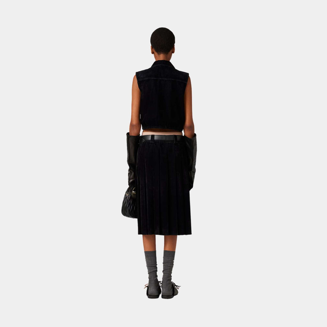 Washed Flocked Chambray Top Black