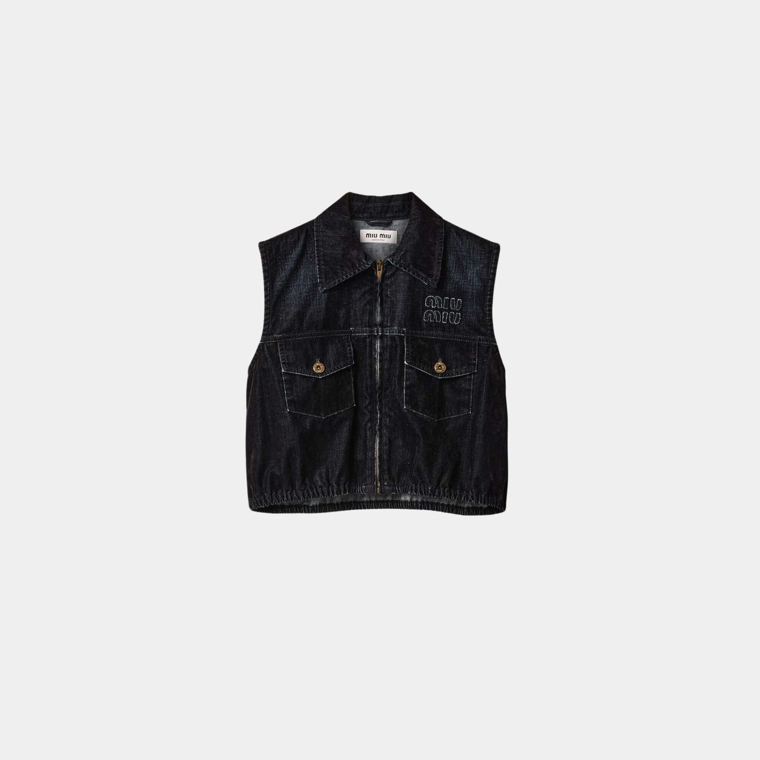 Washed Flocked Chambray Top Black