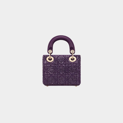 Or Micro Lady Dior Bag in Embroidered Royal Purple Cotton