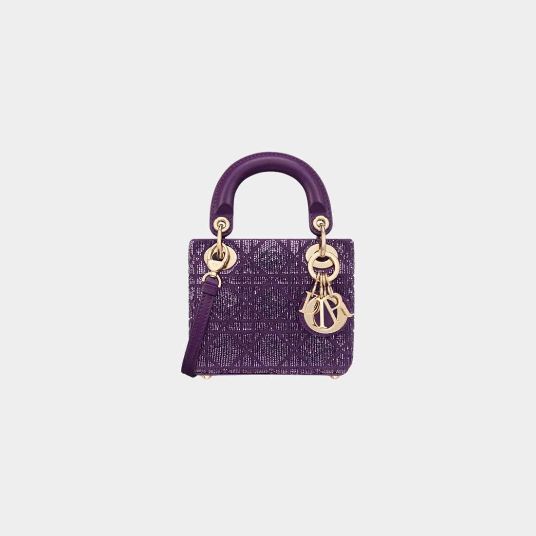Or Micro Lady Dior Bag in Embroidered Royal Purple Cotton
