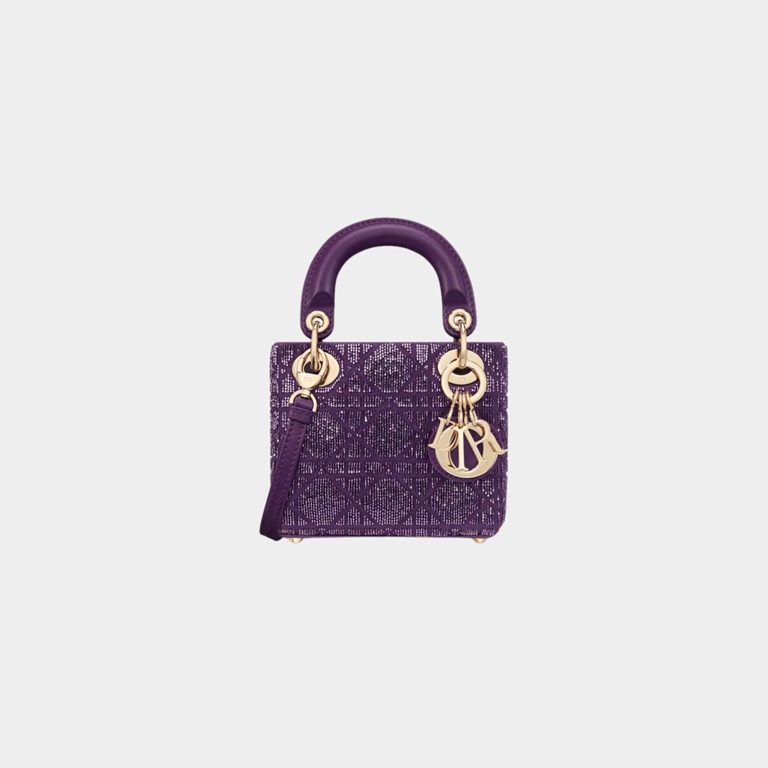 Or Micro Lady Dior Bag in Embroidered Royal Purple Cotton