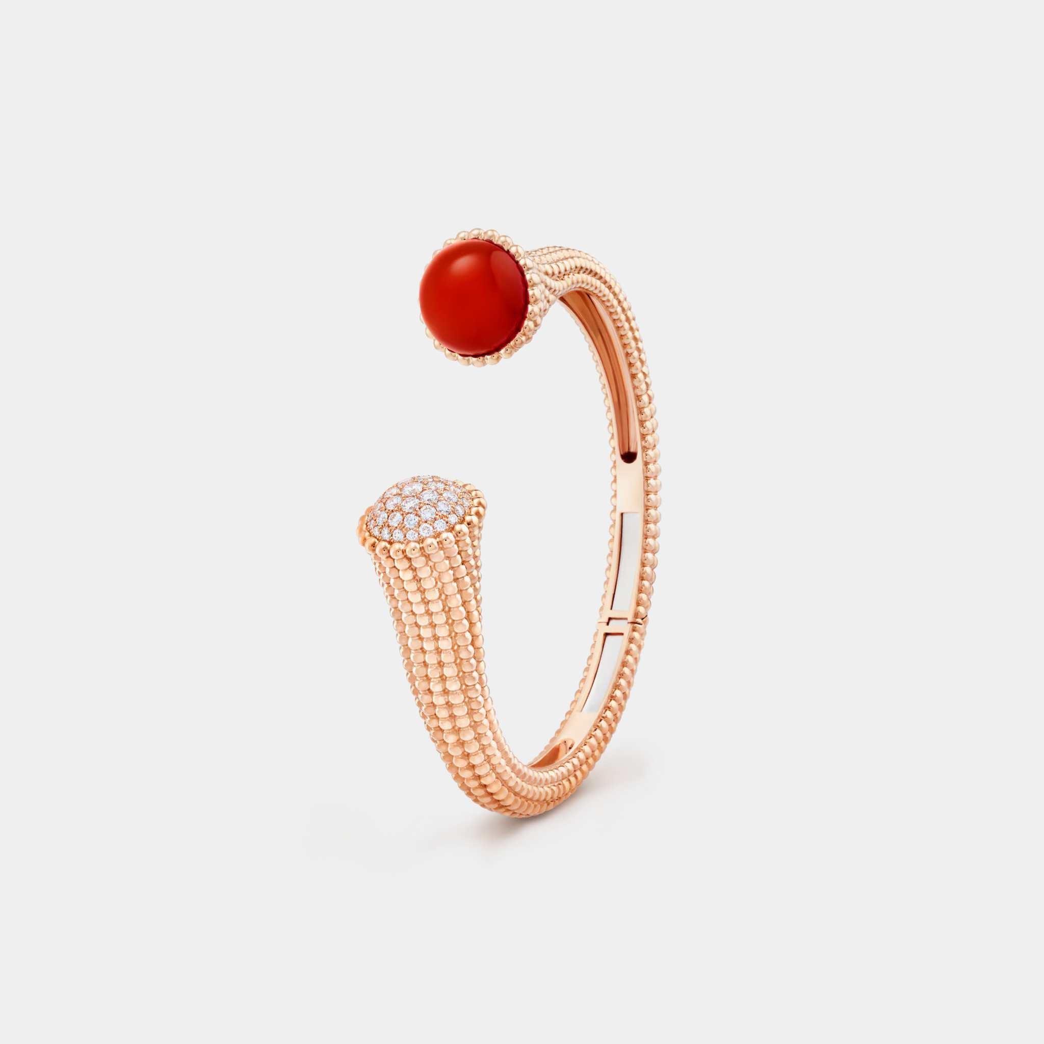 Perlée Couleurs Bracelet Medium Model Rose Gold Carnelian Diamond