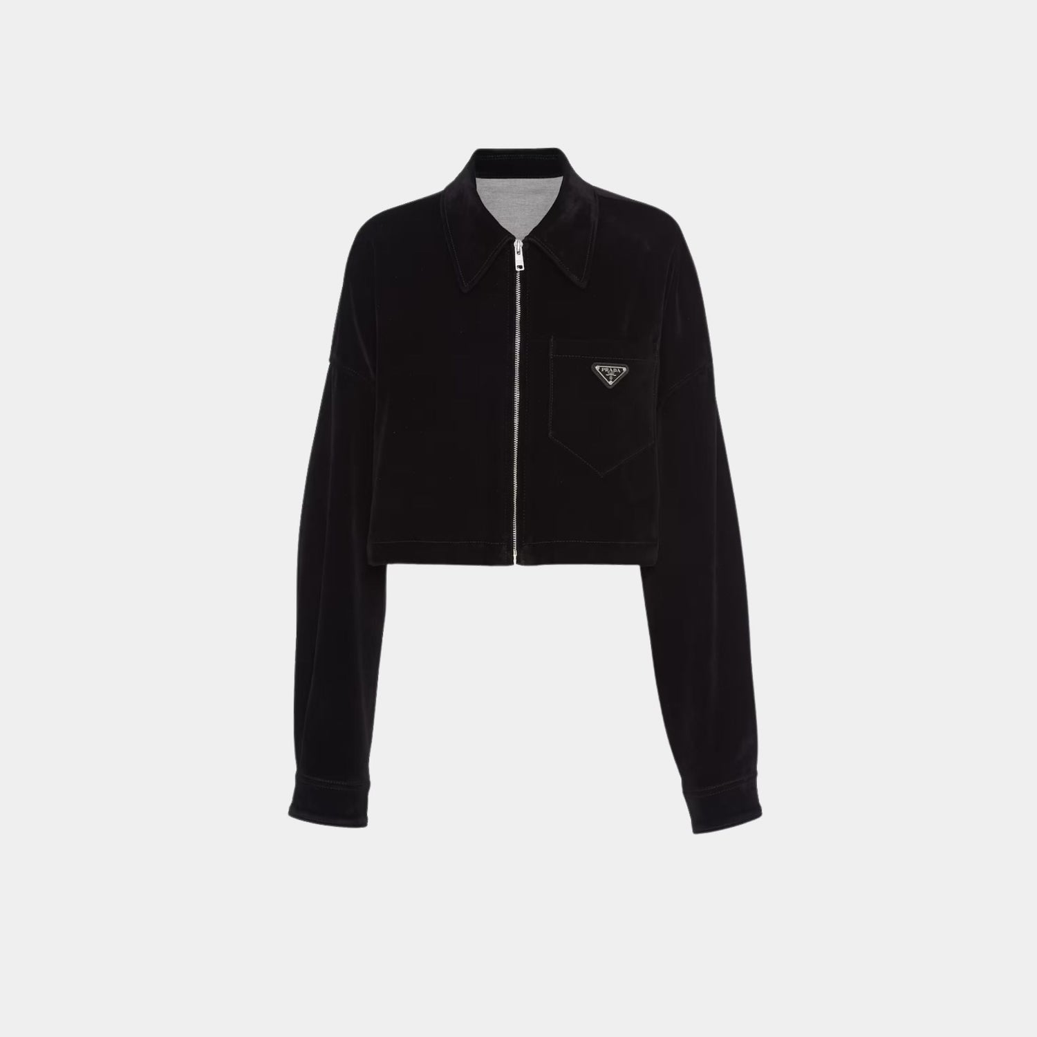 Black Velvet Boxy Denim Blouson Jacket