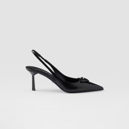 Brushed Leather Slingback Pumps