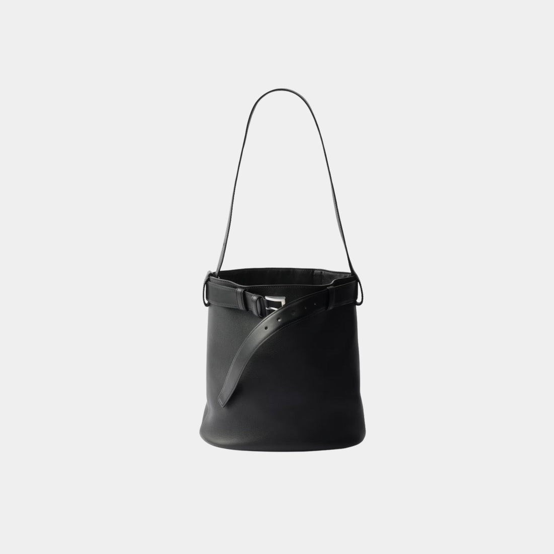 Buckle Leather Bucket Bag With Belt