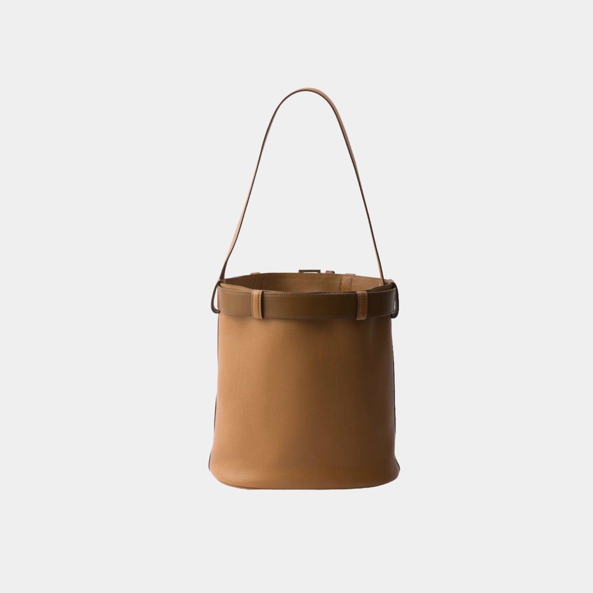 Buckle Leather Bucket Bag With Belt