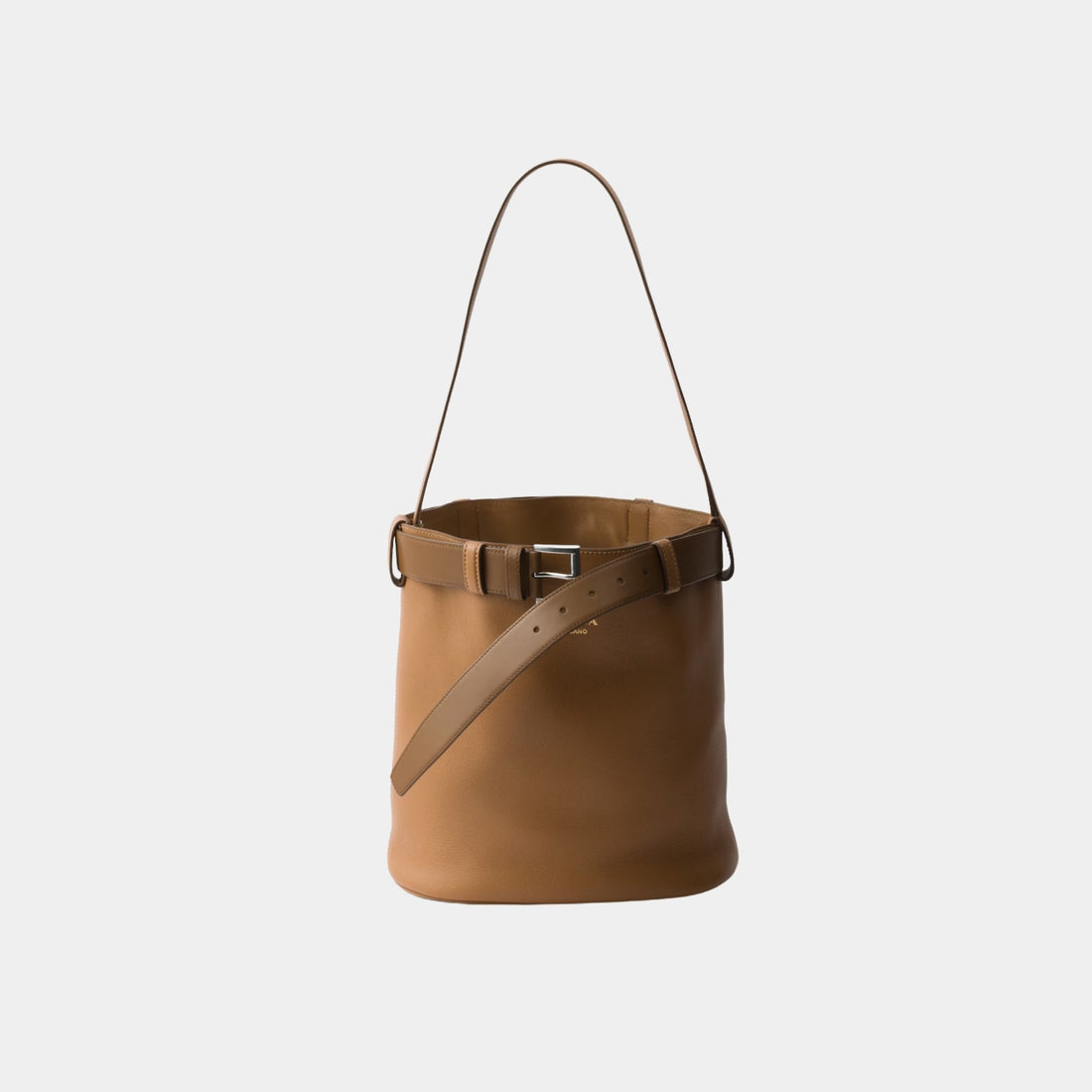 Buckle Leather Bucket Bag With Belt