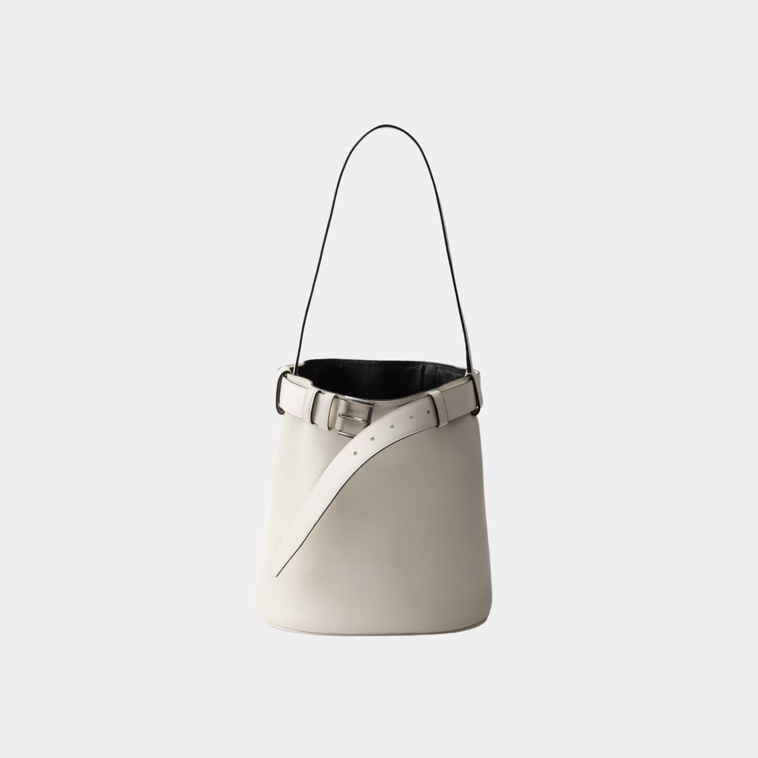Buckle Leather Bucket Bag With Belt