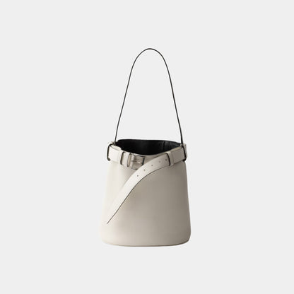 Buckle Leather Bucket Bag With Belt