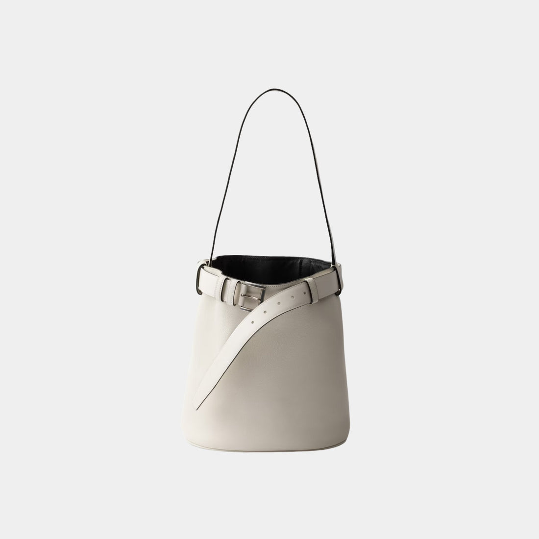 Buckle Leather Bucket Bag With Belt