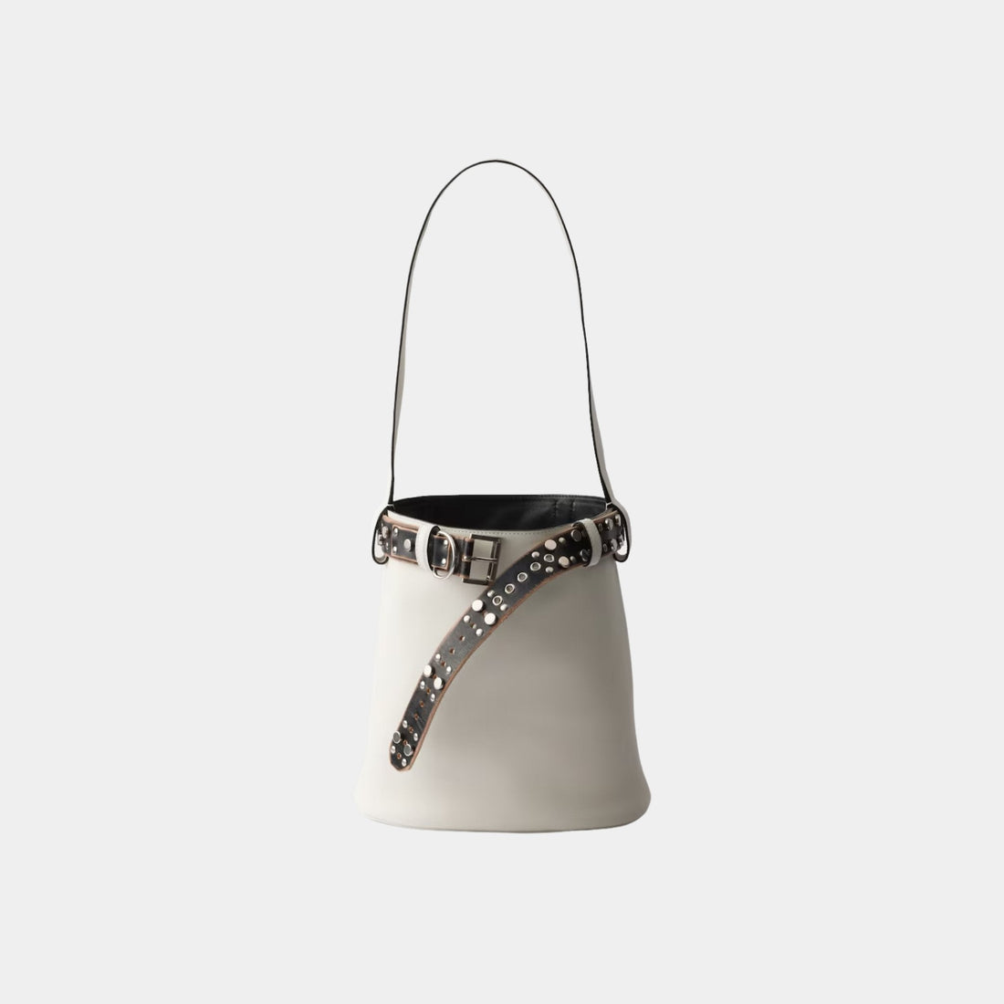 Buckle Leather Bucket Bag With Studded Belt