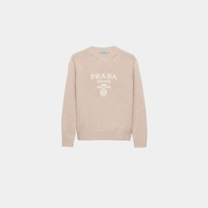 Cashmere and Wool Prada Logo Crew-neck Sweater