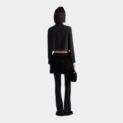 Crepe de Chine Boxy Shirt with Velvet Bow