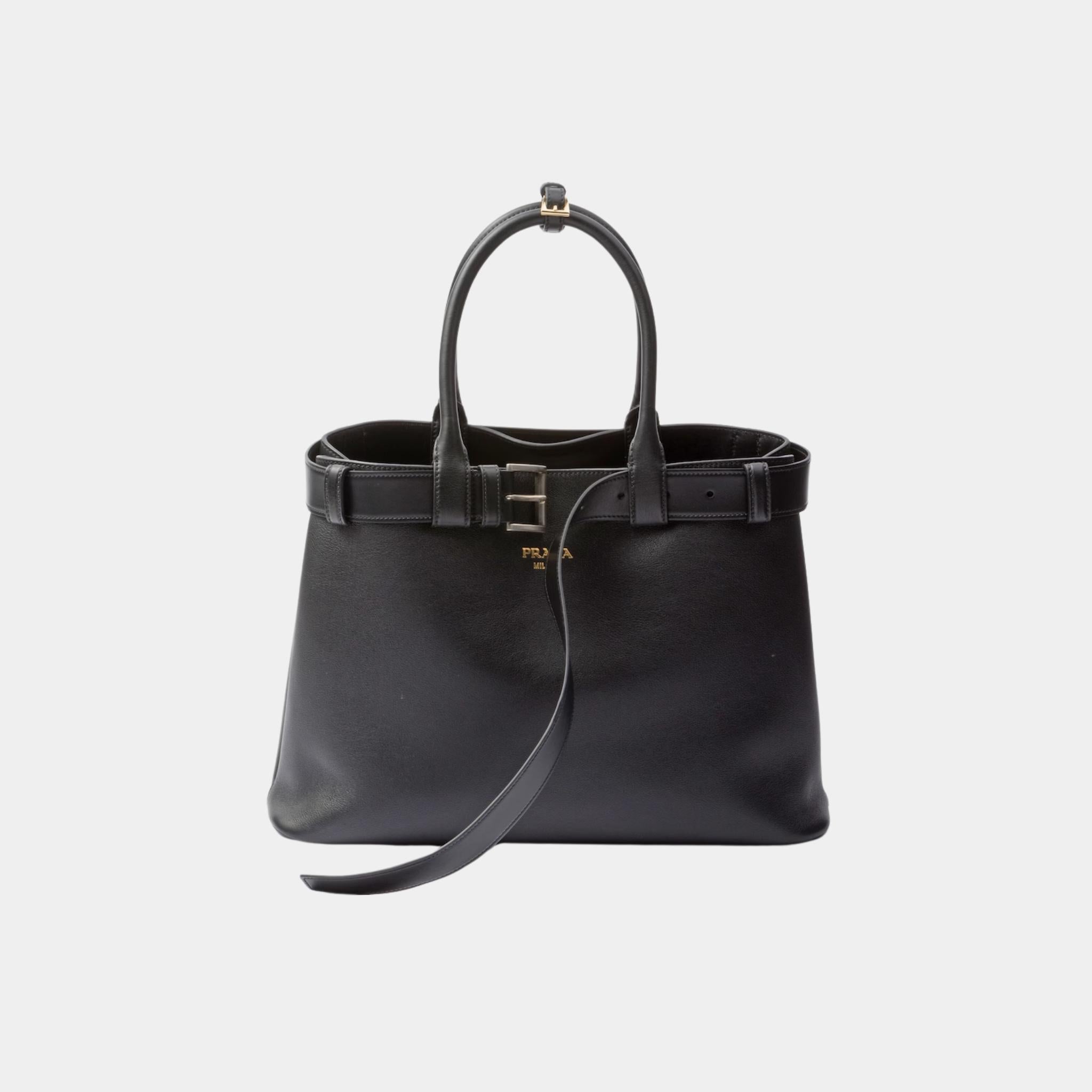 Large Buckle Leather Handbag With Belt