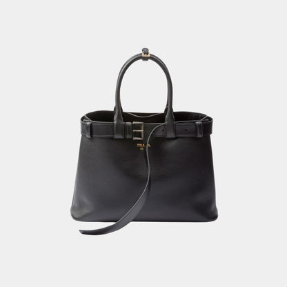 Large Buckle Leather Handbag With Belt