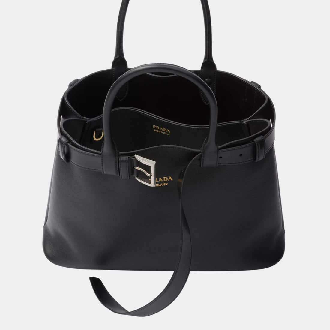 Large Buckle Leather Handbag With Belt