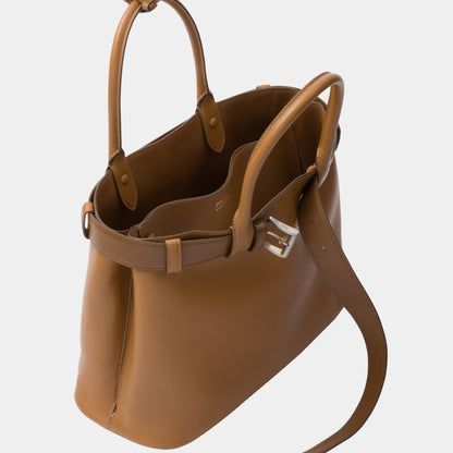 Large Buckle Leather Handbag With Belt