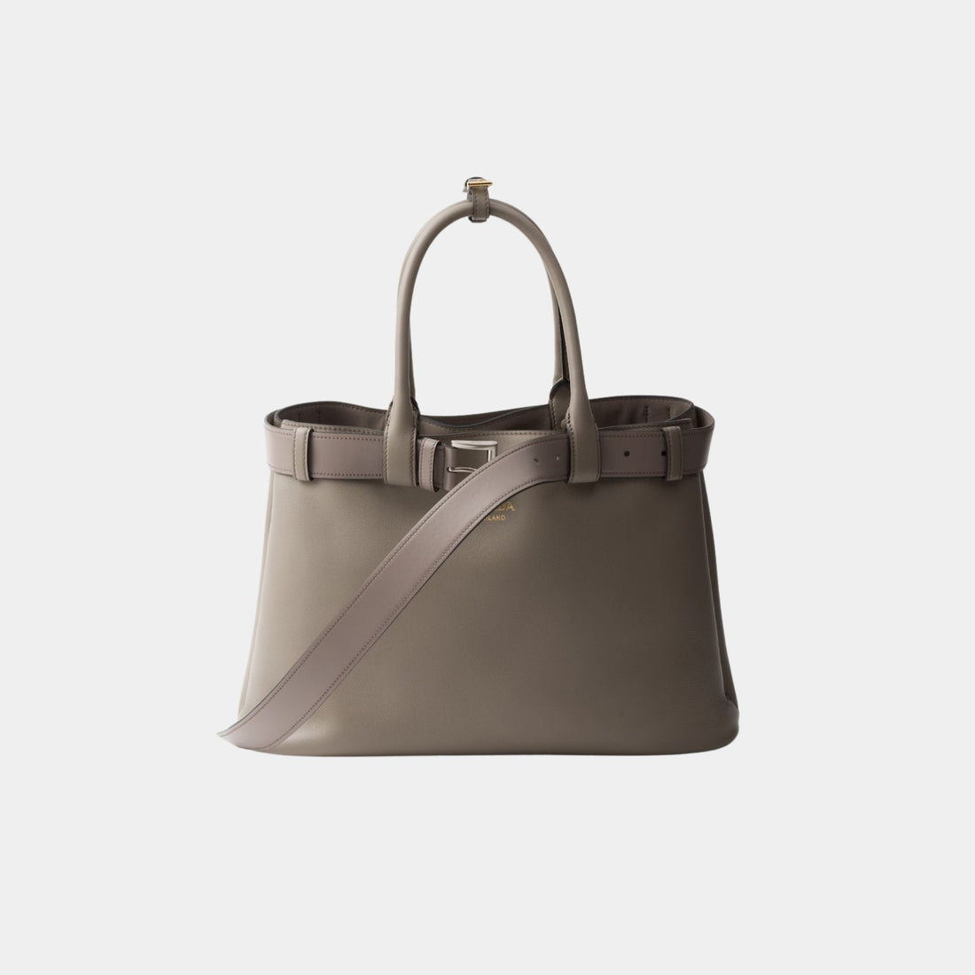 Large Buckle Leather Handbag With Belt