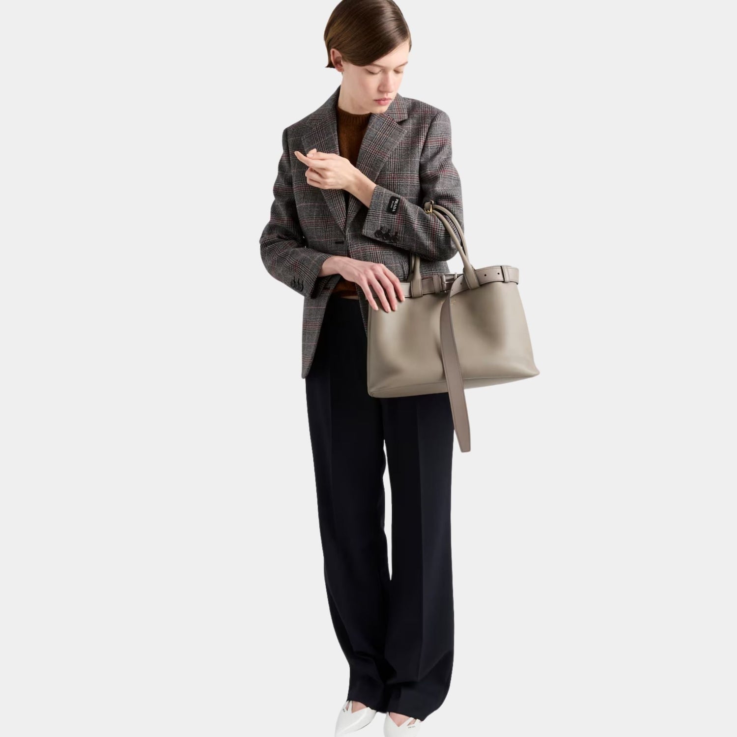 Large Buckle Leather Handbag With Belt