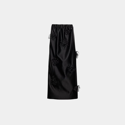 Long Embroidered Double Satin Skirt
