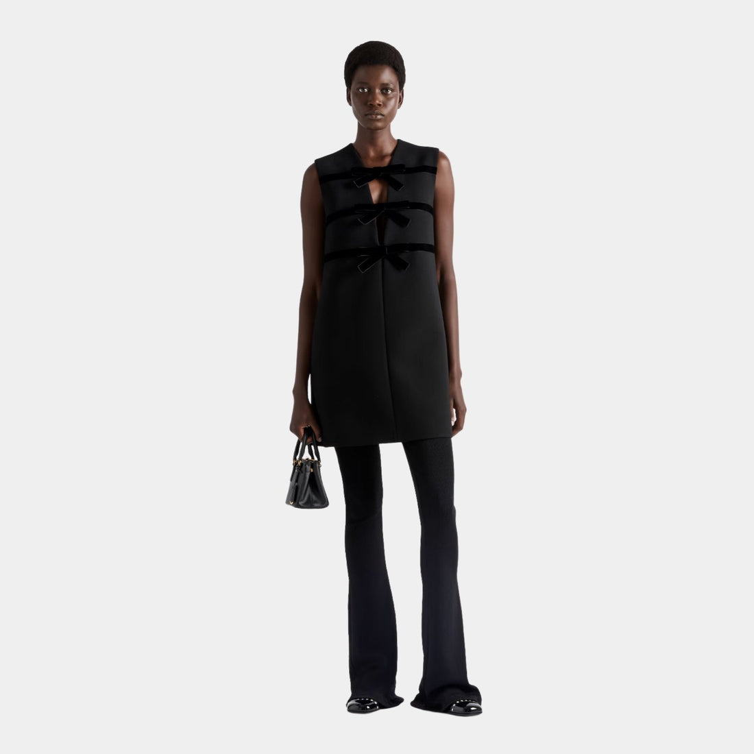 Natté Flared Mini Dress with Velvet Bows