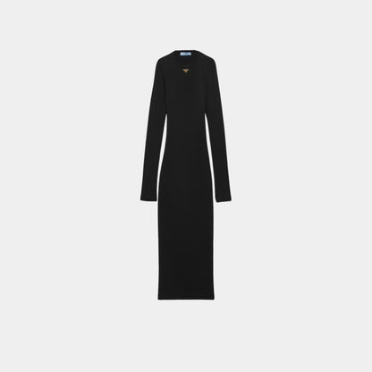 Ribbed Knit Jersey Long Sleeved Dress