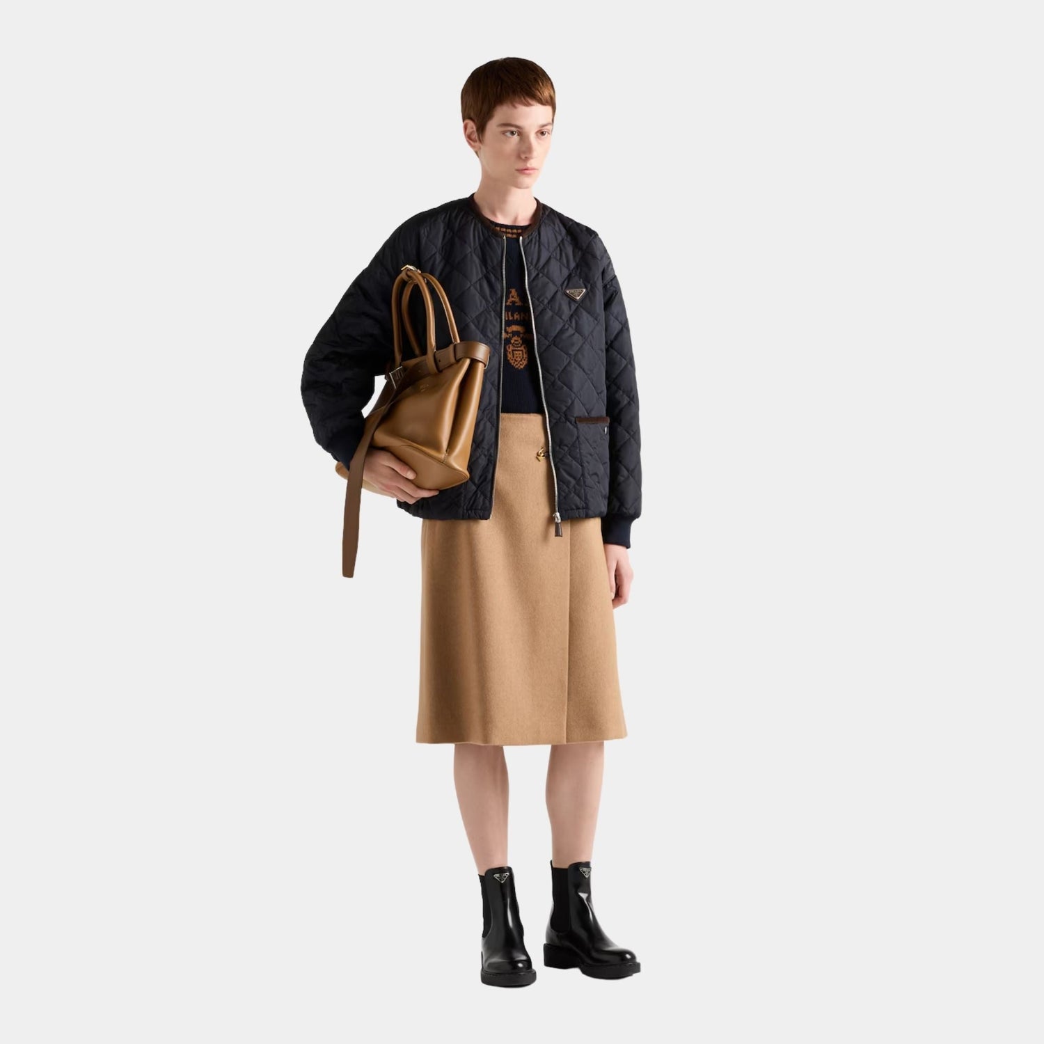 Wool Cashmere Instarsia Knit Crew-neck Sweater
