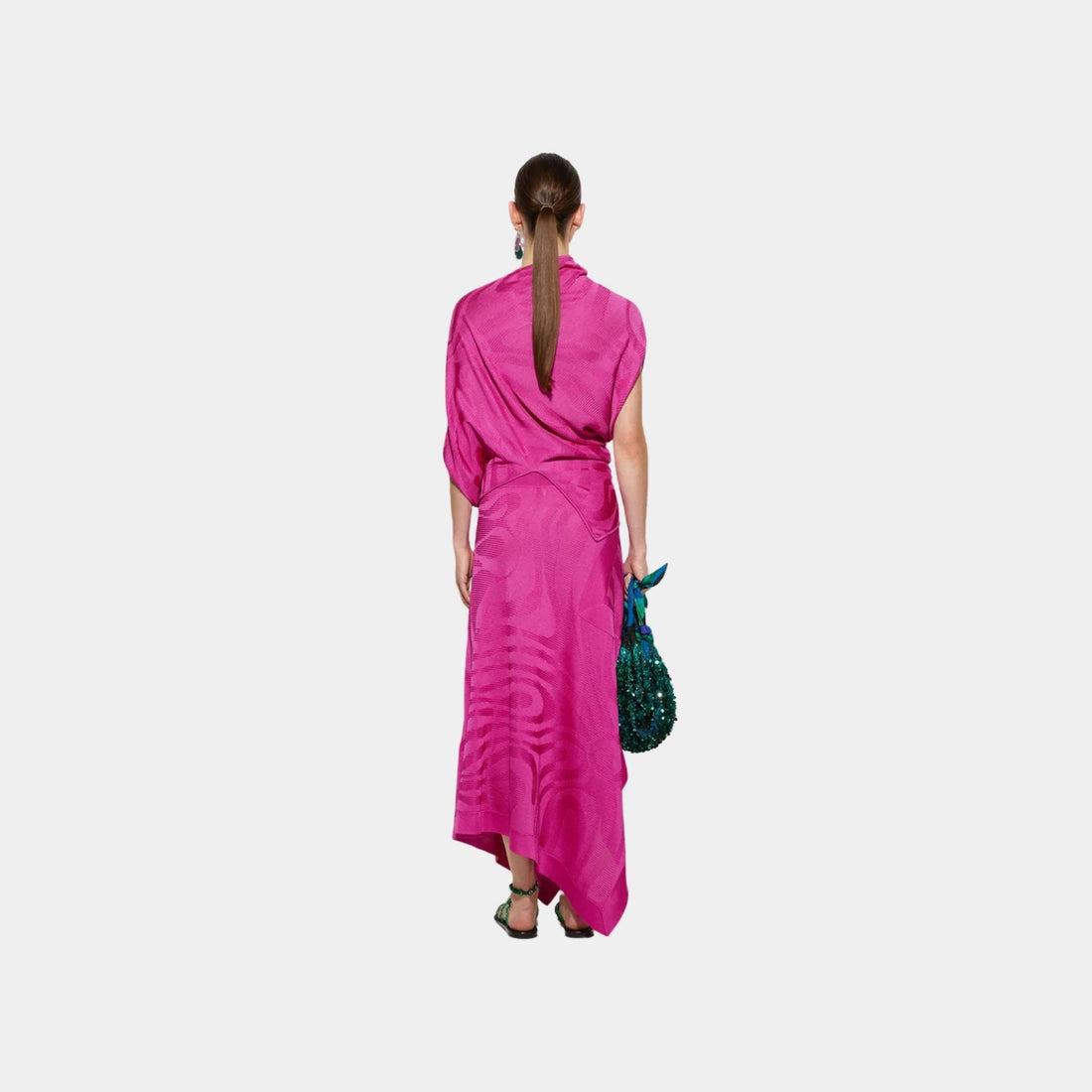 Asymmetrical Draped Top In Marmo Texture
