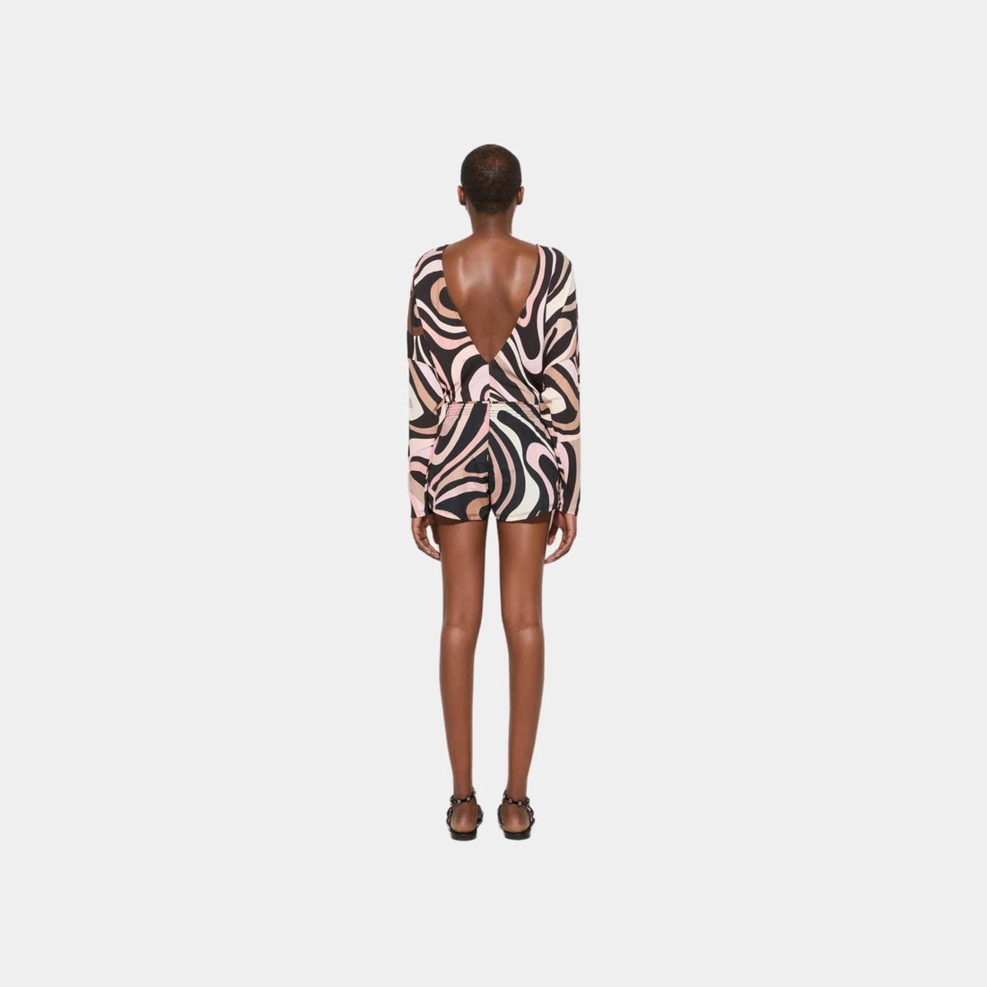 Bodysuit With Marmo Print Cape Sleeves