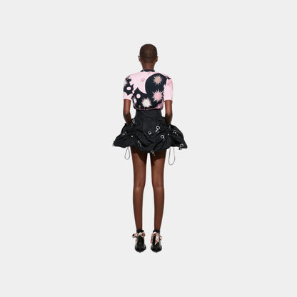Flouncy Embroidered Mini Skirt With Elastic Waist