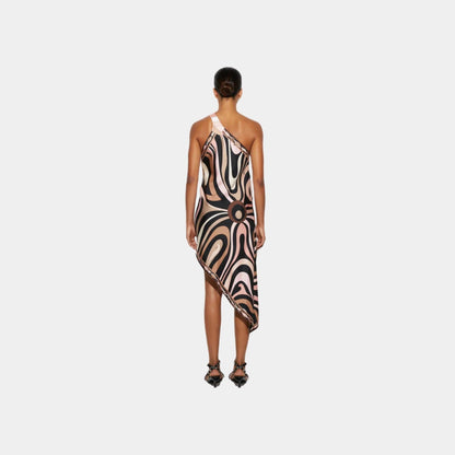 Marmo Print Asymmetrical Silk Twill Dress