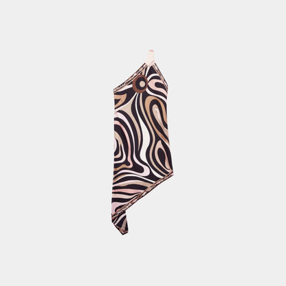 Marmo Print Asymmetrical Silk Twill Dress