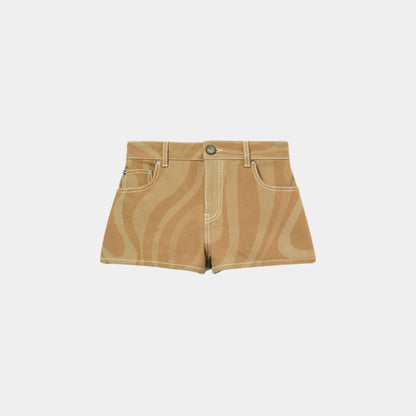 Marmo Print Canvas High Waist Cotton Shorts