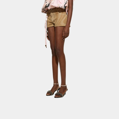 Marmo Print Canvas High Waist Cotton Shorts