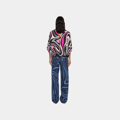 Marmo Print Cape Silk Blouse