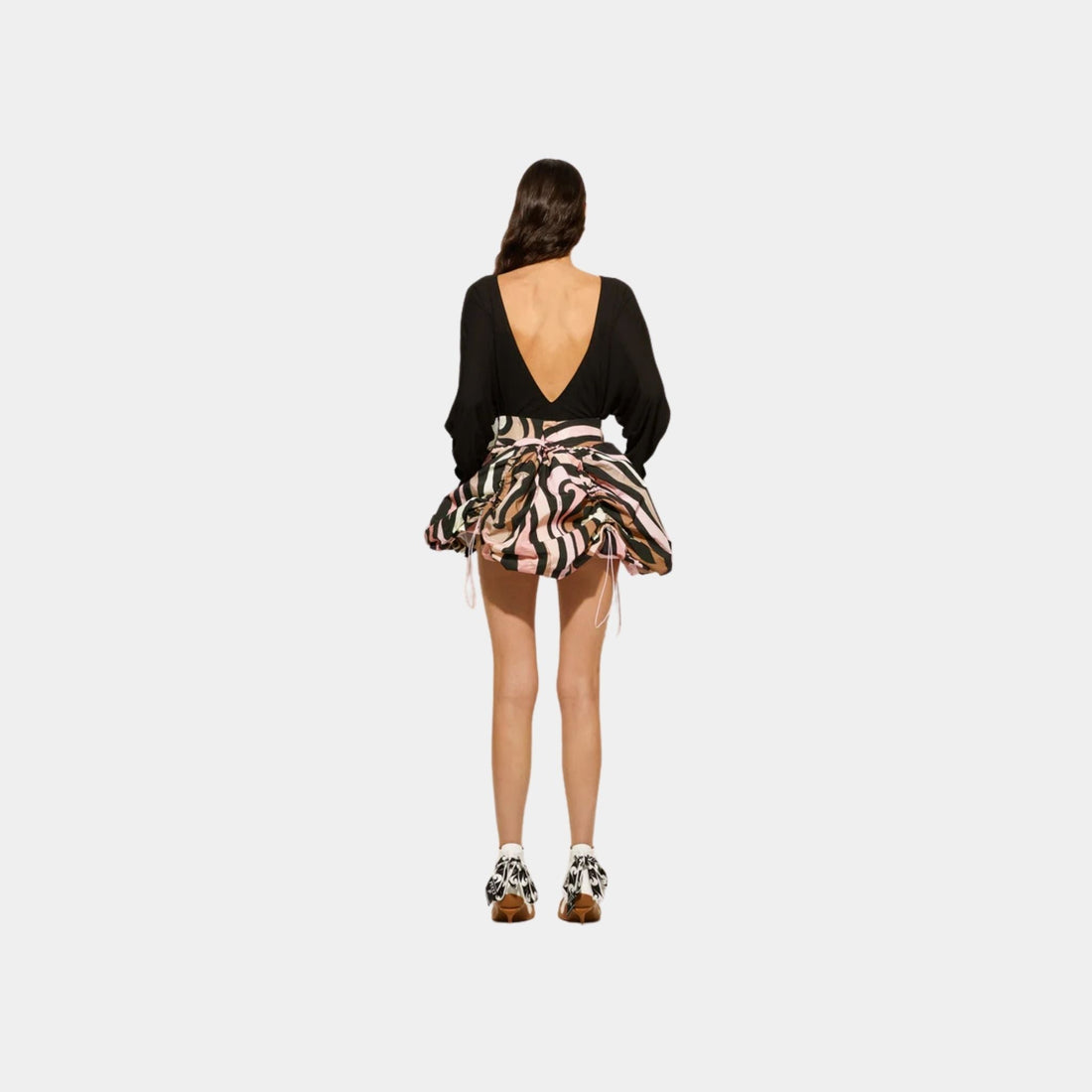 Marmo Print Flouncy Mini Skirt With Embroidered Tie Detail