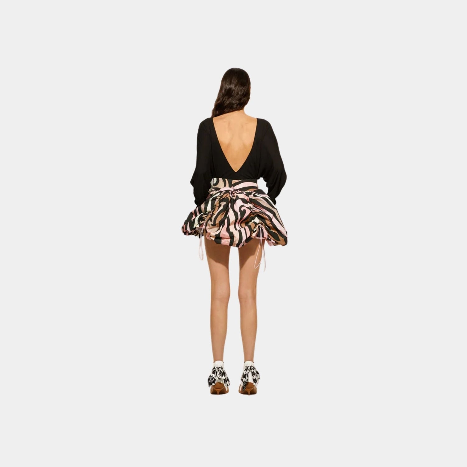 Marmo Print Flouncy Mini Skirt With Embroidered Tie Detail