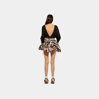 Marmo Print Flouncy Mini Skirt With Embroidered Tie Detail