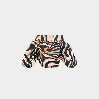 Marmo Print Flouncy Mini Skirt With Embroidered Tie Detail