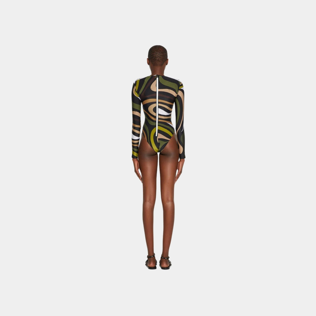 Marmo Print Long Sleeve Swimsuit