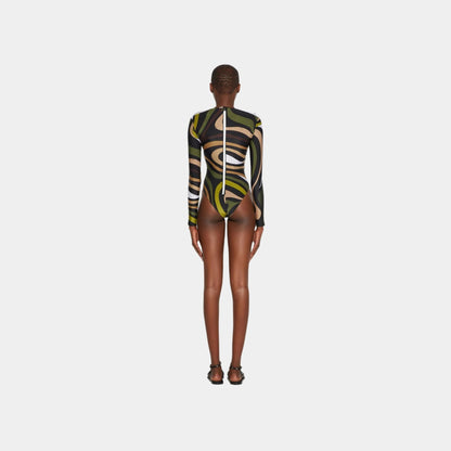 Marmo Print Long Sleeve Swimsuit