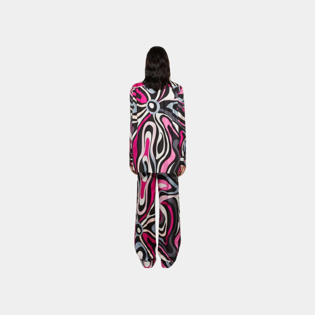 Marmo Print Straight Silk Twill Pants