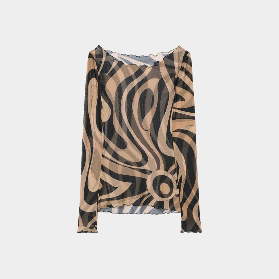 Marmo Print Tulle Top With Boat Neckline